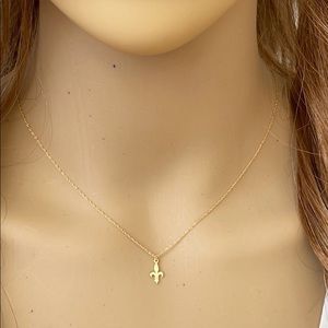 14K Solid Gold Mini Fleur De Lis Dainty Necklace